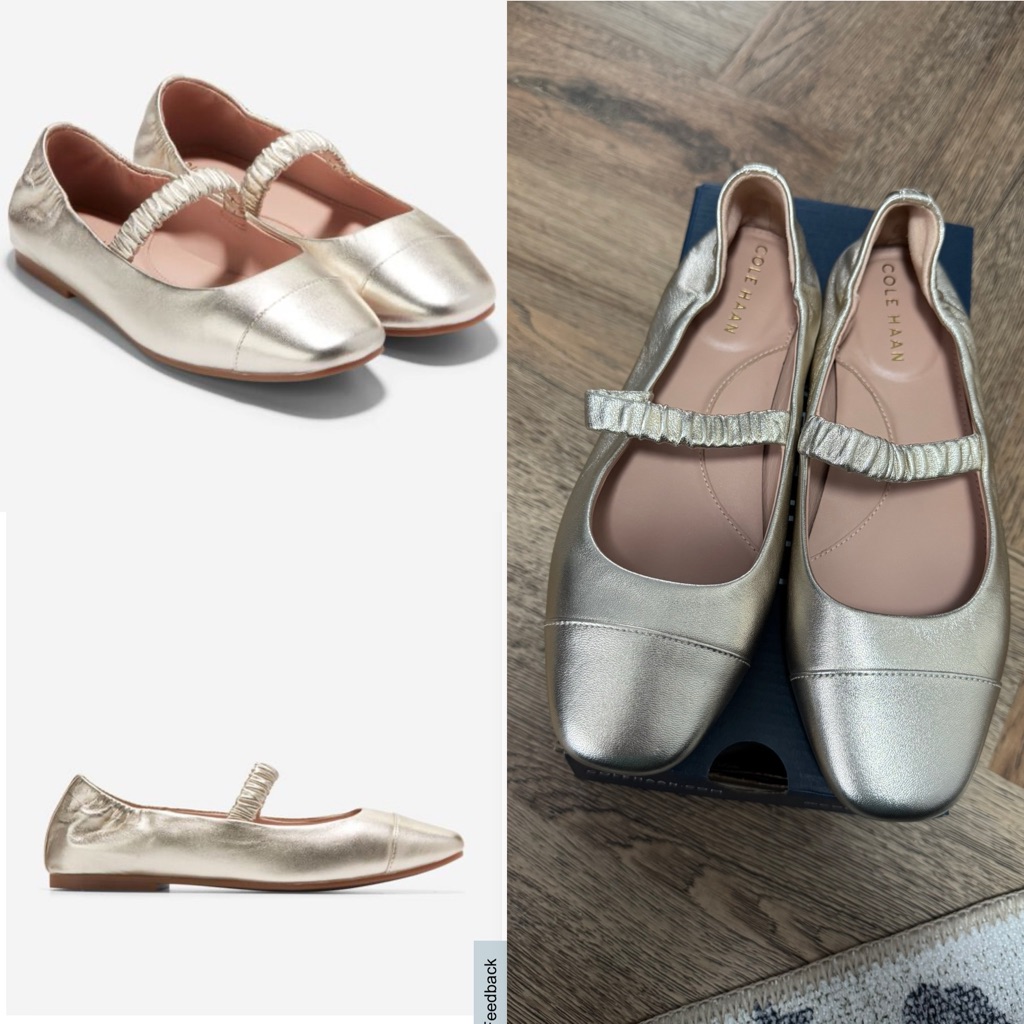 Cole Haan Yvette Gold Ballet Flats Nib